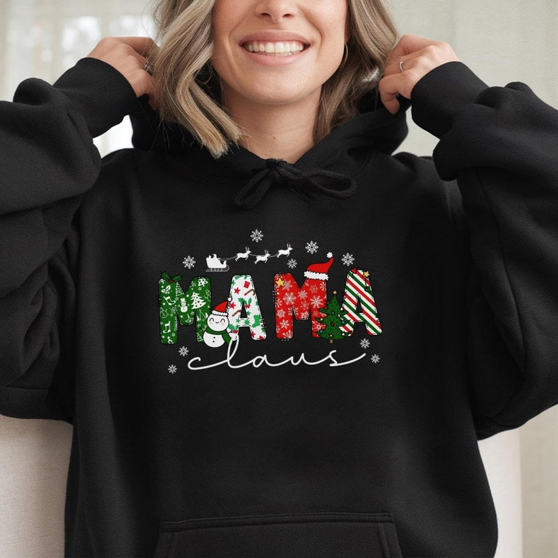 Festive Holiday Lettering Sweatshirt, Mama Claus Christmas Hoodie, Adorable Christmas Mom Graphic Pullover, Winter Holiday Present