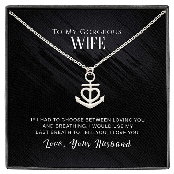 Stainless Steel Nautical Anchor Heart Pendant Necklace, Anchor Heart Necklace for Wife, Romantic Anniversary Jewelry, Christm