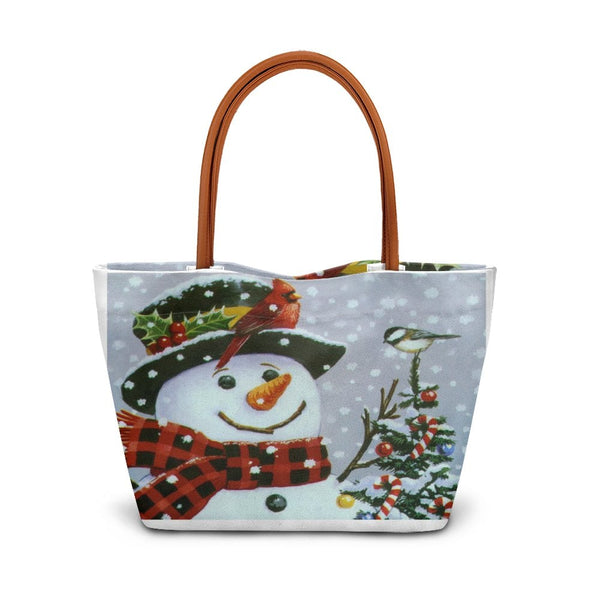 Winter Cardinal Shoulder Bag, Christmas Snowman Tote Bag, Holiday Scene Handbag, Adorable Snowman Graphic Tote Bag, Festive C