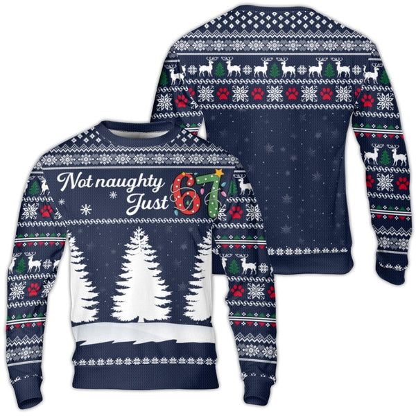 67th Birthday Holiday Sweater, Not Naughty Just 67 Christmas Sweater, Reindeer Paw Print Ugly Sweater, Humorous 67 Year Old X