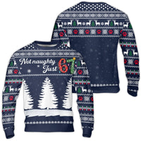 67th Birthday Holiday Sweater, Not Naughty Just 67 Christmas Sweater, Reindeer Paw Print Ugly Sweater, Humorous 67 Year Old Xmas Present