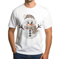 Faux Yarn Macrame Graphic Tee, Leopard Print Snowman Christmas Shirt, Adorable Holiday Snowman T-Shirt, Winter Snowman Graphic Tee Present for Her