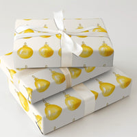 Watercolor Yellow Ornament Gift Wrap, Gold Christmas Baubles Wrapping Paper, Elegant Holiday Wrapping Paper, Festive Xmas Gift Wrap
