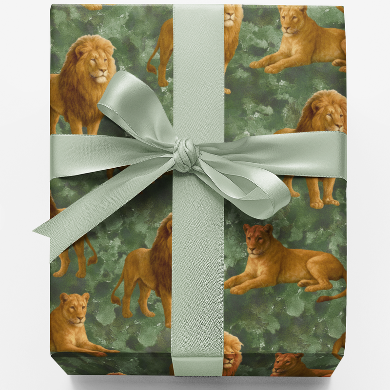 Safari Wildlife Animal Gift Wrap, Lion Wrapping Paper, Big Cat Birthday Wrapping Paper, Christmas Nature Lover Present Paper Roll