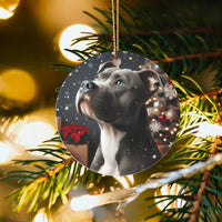 Pitbull Dog Holiday Ornament, Grey Pitbull Christmas Ornament, Winter Pitbull Ceramic Ornament, Pet Keepsake Decor, Dog Lover Christmas Present