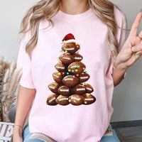 Sporty Holiday Graphic Tee, Football Christmas Tree T-Shirt, Festive Football Season Shirt, Christmas Lights Football Shirt, Sports Fan Present