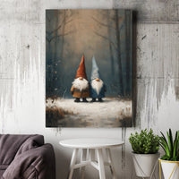 Oil Painting Style Holiday Canvas Print, Winter Gnome Snowy Forest Canvas Wall Art, Comfy Farmhouse Christmas Canvas Decor, Festive Present
