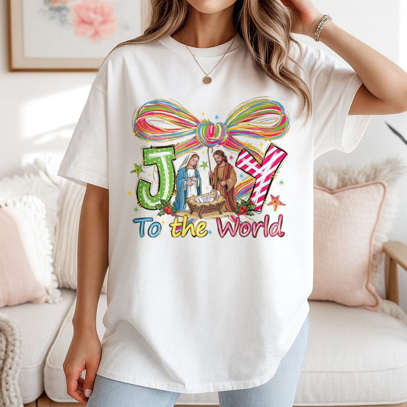 Christian Christmas Scripture Graphic Tee, Joy to the World Nativity T-Shirt, Holy Night Religious Jesus Shirt, Holiday Church Present