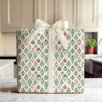 Red and Green Baubles Gift Wrap, Watercolor Ornament Wrapping Paper, Festive Christmas Tree Wrapping Paper, Retro Holiday Wrapping Paper