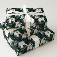 Equestrian Wreath Santa Gift Wrap, White Horse Christmas Wrapping Paper, Evergreen Holiday Horse Wrapping Paper, Festive Horse Gift Wrap
