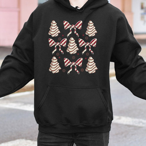 Coquette Bow Holiday Sweatshirt, Christmas Tree Cake Hoodie, Adorable Aesthetic Christmas Pullover, Sweet Winter Hooded Sweat