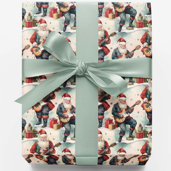 Musician Christmas Gift Wrap, Rocking Santa Guitar Wrapping Paper, Retro Rock and Roll Wrapping Paper, Humorous Holiday Prese
