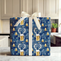 Reindeer Antler Beer Mug Gift Wrap, Rein-Beer Christmas Wrapping Paper, Humorous Holiday Beer Lover Wrapping Paper, Winter Night Sky Gift Wrap