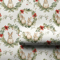 Festive Woodland Bunny Gift Wrap, Watercolor Bunny Christmas Wrapping Paper, Adorable Winter Rabbit Bunny Wrapping Paper, Holiday Gift Wrap