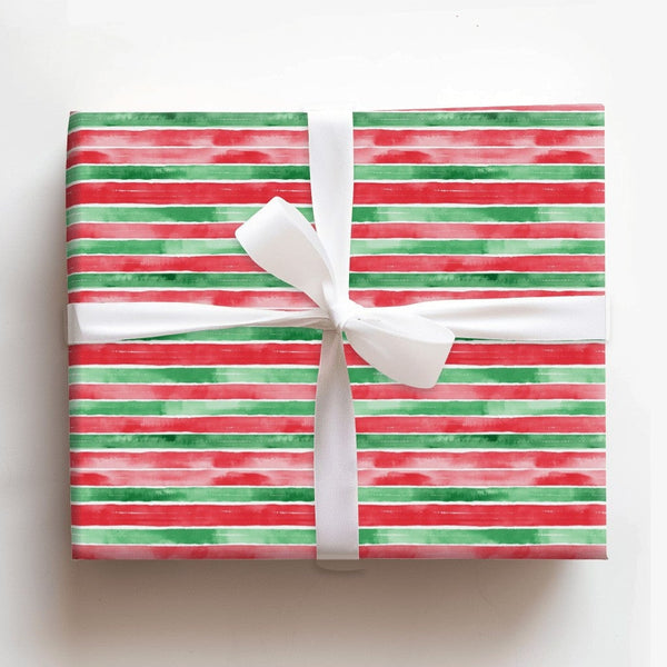 Painterly Striped Christmas Gift Wrap, Watercolor Red Green Stripe Wrapping Paper, Holiday Striped Wrapping Paper, Winter Pre