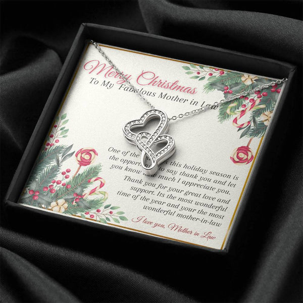 Interlocking Double Hearts Pendant, Mother in Law Christmas Necklace, Holiday Heart Necklace, Christmas Heart Present for Her