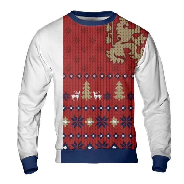 Patriotic Czech Flag Reindeer Graphic Crewneck, Czech Republic Lion Ugly Christmas Sweatshirt, Winter Holiday Sweater, Czechi