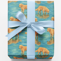 Watercolor Dog Pattern Gift Wrap, Golden Retriever Wrapping Paper, Pet Lover Birthday Wrapping Paper, Adorable Puppy Christmas Present Wrap