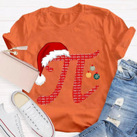 Humorous Math Holiday Graphic Tee, Pi Symbol Santa Hat Christmas T-Shirt, Festive STEM Christmas Shirt, Math Teacher Student Present