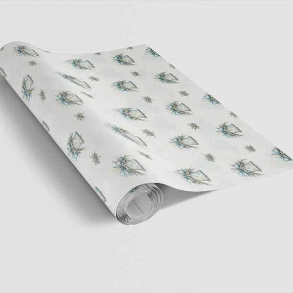 Silver Blue Holiday Wrapping Paper, Winter Bell Christmas Wrapping Paper, Elegant Floral Gift Wrap, Festive Winter Bell Wrapp