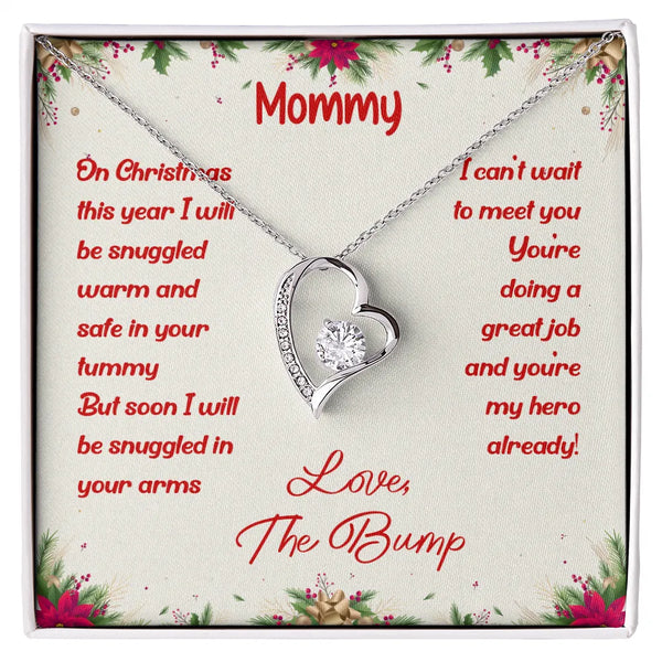 14K White Gold Finish Pendant, First Christmas New Mom Forever Love Heart Necklace