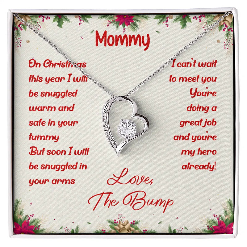 14K White Gold Finish Pendant, First Christmas New Mom Forever Love Heart Necklace