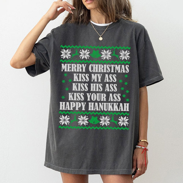 Ugly Sweater Style Christmas Shirt, Humorous Christmas T-Shirt, Sarcastic Xmas Party T-Shirt, Retro Christmas Graphic Tee, Ho