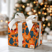 Desert Christmas Gift Wrap, Southwestern Santa Wrapping Paper, Cactus Holiday Present Wrapping Paper, Retro Orange Holiday Present Gift Wrap