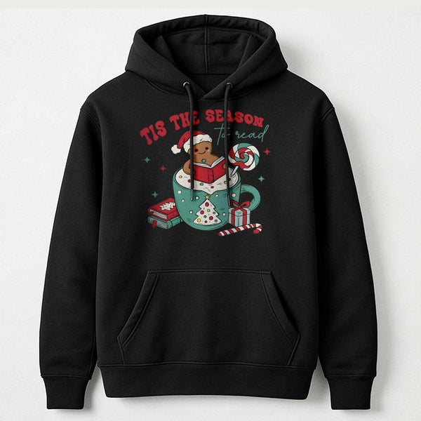 Adorable Gingerbread Reading Bookish Hooded Sweatshirt, Tis the Season to Read Hoodie, Christmas Book Lover Pullover, Comfy W