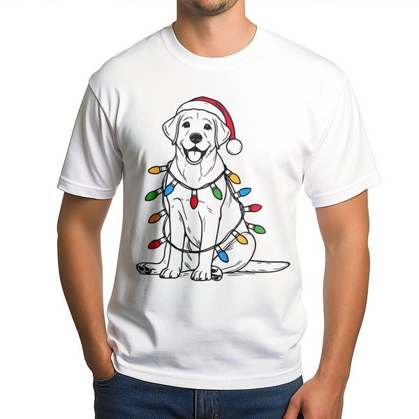Festive Dog with Holiday Lights Shirt, Labrador Christmas T-Shirt, Adorable Lab Dog Graphic Tee, Dog Lover Xmas Holiday T-Shi