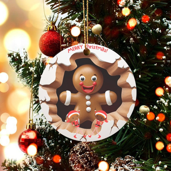 Elves and Cookies Christmas Ornament, Gingerbread Man Ceramic Ornament, Festive Holiday Tree Ornament, Sweet Winter Keepsake 