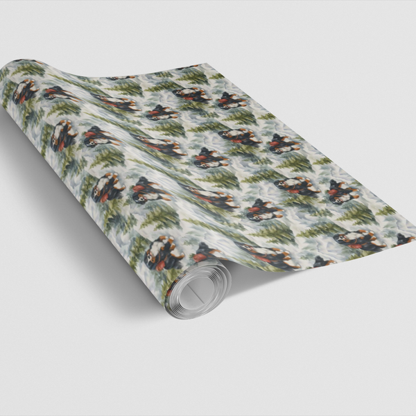 Alpine Winter Scene Gift Wrap, Bernese Mountain Dog Wrapping Paper, Holiday Dog Wrapping Paper, Rustic Christmas Pet Gift Wra