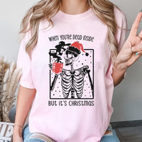 Coffee Drinking Skull Tee, Dead Inside Skeleton Christmas T-Shirt, Sarcastic Goth Holiday Shirt, Humorous Spooky Xmas Present for Men