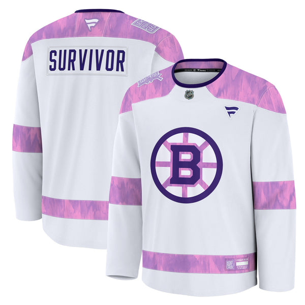 Boston Bruins White Hockey Fights Cancer Survivor Practice Jersey
