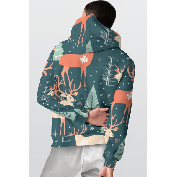 Scandinavian Folk Art Deer Sweatshirt, Winter Forest Deer Hoodie, Comfy Nordic Christmas Pullover, Woodland Nature Hooded Swe
