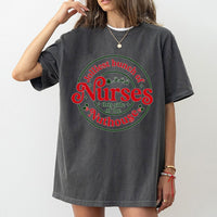 Humorous Christmas Nursing Graphic Tee, Jolliest Bunch of Nurses T-Shirt, RN LPN Holiday Healthcare Shirt, Medical Student Xmas Present