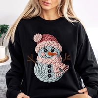 Faux Crochet Snowman Crewneck, Christmas Snowman Sweatshirt, Adorable Knit Aesthetic Holiday Sweater, Comfy Winter Snowman Pullover Present