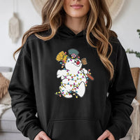 Festive Light Up Winter Snowman Hoodie, Christmas Snowman Hoodie, Retro Holiday Party Graphic Sweatshirt, Comfy Adorable Xmas Pullover Hoodie