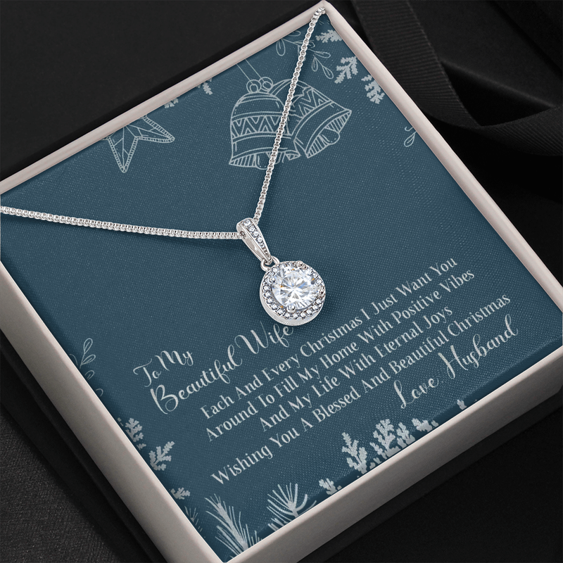 Cushion Cut Pendant, Eternal Hope Necklace for Wife, Cubic Zirconia Necklace, White Gold Stainless Steel Jewelry, Christmas Necklace Present