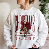 Coquette Bow Christmas Sweatshirt, Leopard Print Tree Sweatshirt, Trendy Holiday Tree Sweater, Adorable Winter Crewneck Sweatshirt, Present for Her