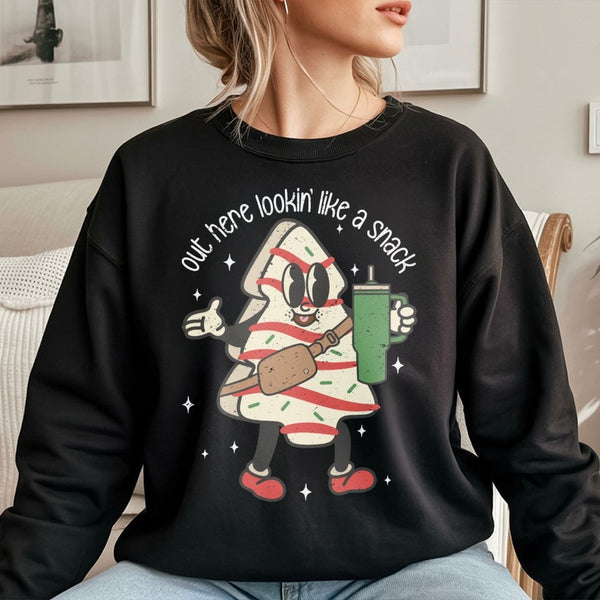 Retro Snack Holiday Sweatshirt, Christmas Tree Cake Sweatshirt, Adorable Christmas Tree Cake Crewneck, Humorous Xmas Snack Sw