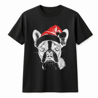 Santa Hat Frenchie Shirt, Boston Terrier Christmas T-Shirt, Adorable Holiday Dog Graphic Tee, Festive Puppy T-Shirt, Xmas Present for Dog Lovers