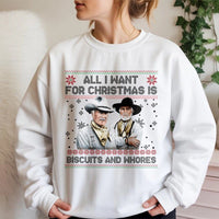 Humorous Western Christmas Sweatshirt, Biscuits and Whores Sweatshirt, Retro Cowboy Holiday Crewneck, Rude Xmas Sweater, Country Western Present