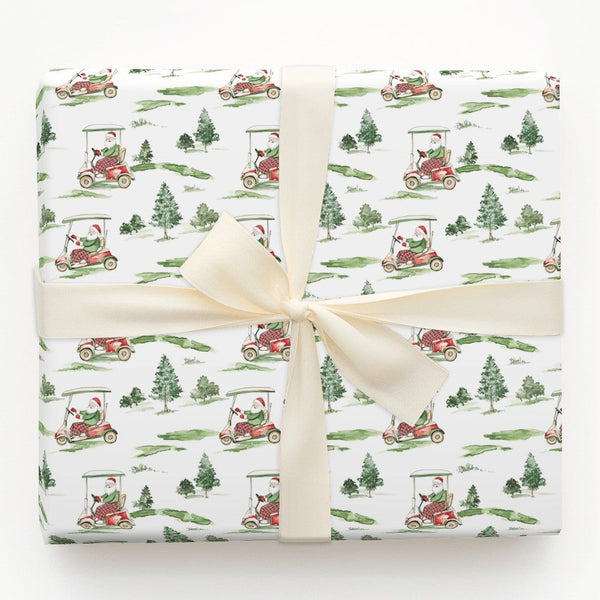 Watercolor Golfing Christmas Gift Wrap, Golf Santa Wrapping Paper, Golf Cart Santa Holiday Wrapping Paper, Golfer Sports Gift