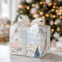 Town Square Christmas Gift Wrap, European Winter Village Wrapping Paper, Watercolor Holiday Wrapping Paper, Snowy Festive Wrapping Paper