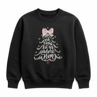 Christian Christmas Sweatshirt, Oh Come Let Us Adore Him Sweatshirt, Religious Christmas Tree Crewneck, Faith Christmas Sweater, Church Present