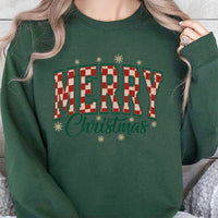 Retro Varsity Holiday Sweatshirt, Red Checkerboard Merry Christmas Sweatshirt, Adorable Xmas Graphic Sweatshirt, Holiday Crewneck, Present for Her