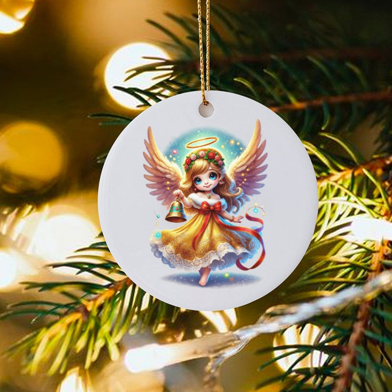 Floral Halo Bell Ceramic Ornament, Adorable Angel Christmas Ornament, Festive Holiday Angel Ornament, Angelic Tree Hanging Decor Keepsake Present