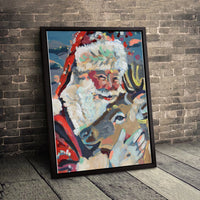 Abstract Holiday Santa Canvas, Santa Claus Reindeer Canvas Wall Art, Festive Christmas Reindeer Canvas Print, Winter Holiday Wall Decor