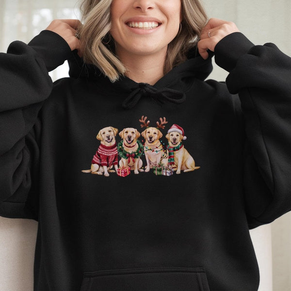 Festive Lab Dog Holiday Sweatshirt, Yellow Labrador Christmas Hoodie, Adorable Xmas Dog Lover Pullover, Winter Dog Mom Presen